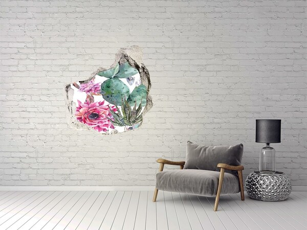 Vinilo adhesivo efecto agujero 3d para casa Un oasis floral detrás del muro