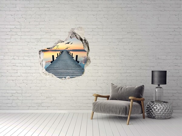 Vinilo adhesivo efecto agujero 3d para casa Puesta de sol sobre el lago