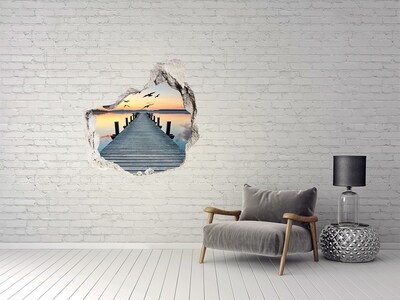 Vinilo adhesivo efecto agujero 3d para casa Puesta de sol sobre el lago