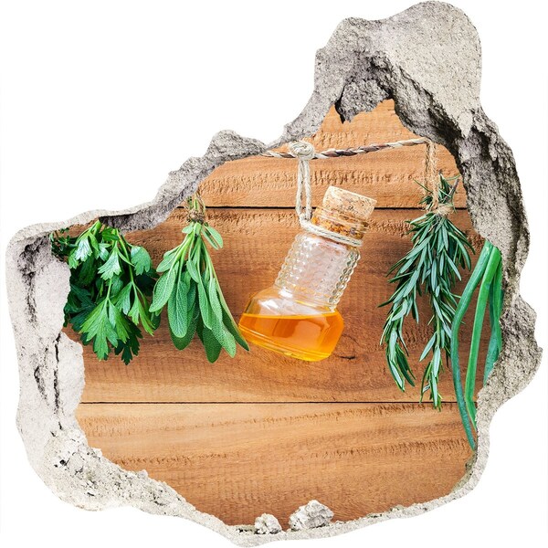 Pegatina pared rota trampantojo decorativo Aceite de hierbas en un entorno rústico.