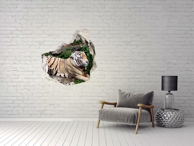Vinilo adhesivo efecto agujero 3d para casa Tigre en su hábitat natural