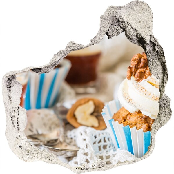 Vinilo decorativo boquete pared irregular Dulce paraíso con cupcakes