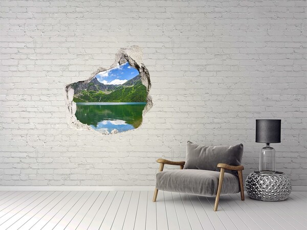 Vinilo adhesivo efecto agujero 3d para casa Paisaje de montaña junto al lago