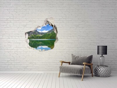 Vinilo adhesivo efecto agujero 3d para casa Paisaje de montaña junto al lago