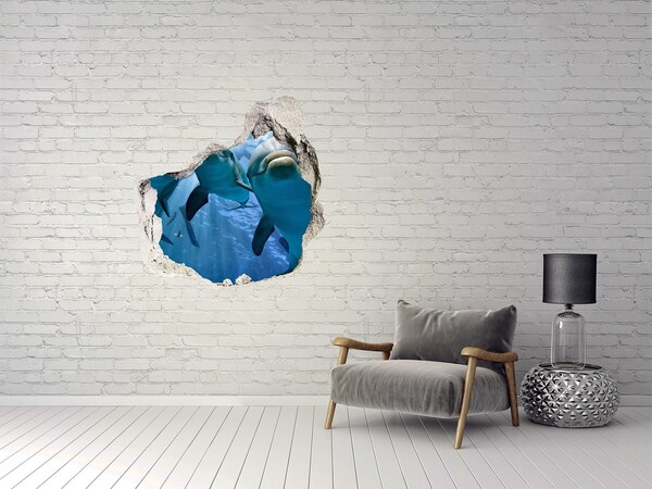 Vinilo decorativo boquete pared irregular Mundo submarino con delfines