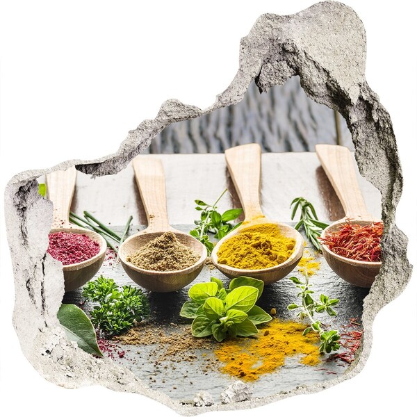 Pegatina efecto 3d pared rota decorativa Especias de cocina en cucharas de madera