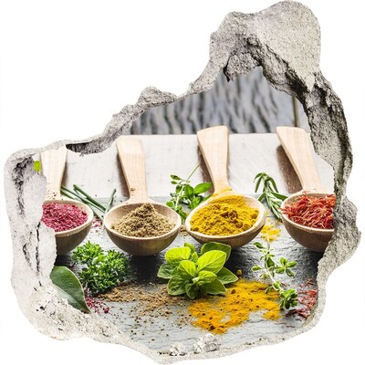 Pegatina efecto 3d pared rota decorativa Especias de cocina en cucharas de madera