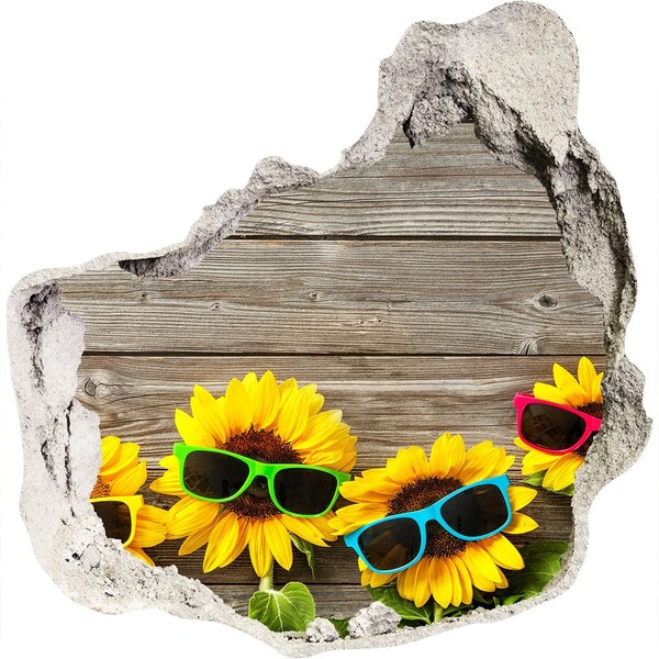 Vinilo decorativo boquete pared irregular Girasoles con gafas de sol