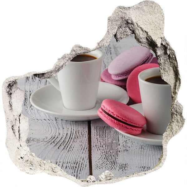 Vinilo decorativo boquete pared irregular Paraíso del café con macarrones