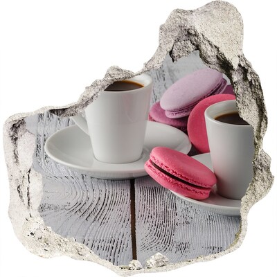 Vinilo decorativo boquete pared irregular Paraíso del café con macarrones