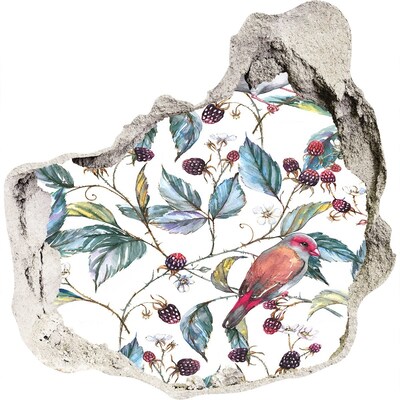 Vinilo decorativo boquete pared irregular Un pájaro entre las moras