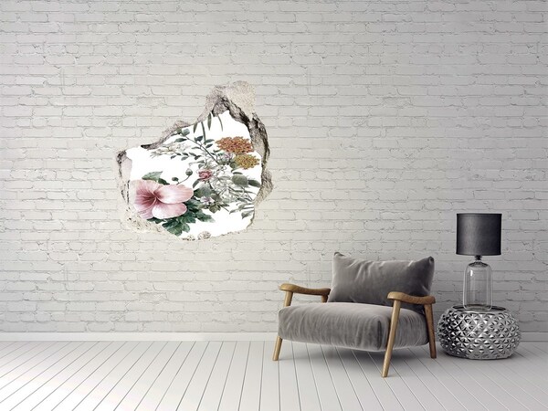 Vinilo adhesivo efecto agujero 3d para casa Jardín de flores a través de un agujero en la pared.