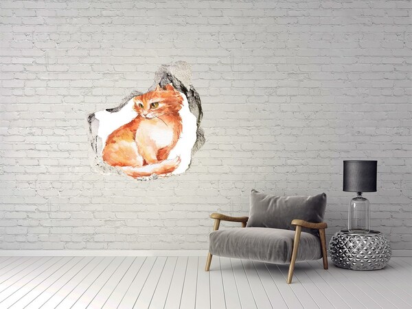 Vinilo decorativo boquete pared irregular Gato en un agujero en la pared