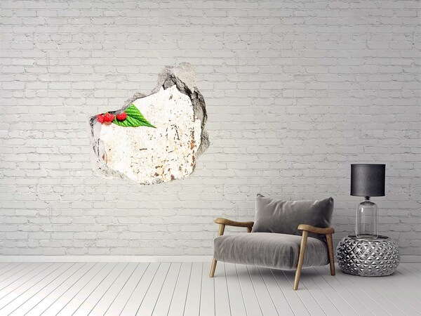 Vinilo adhesivo efecto agujero 3d para casa Encanto frutal en una pared dañada