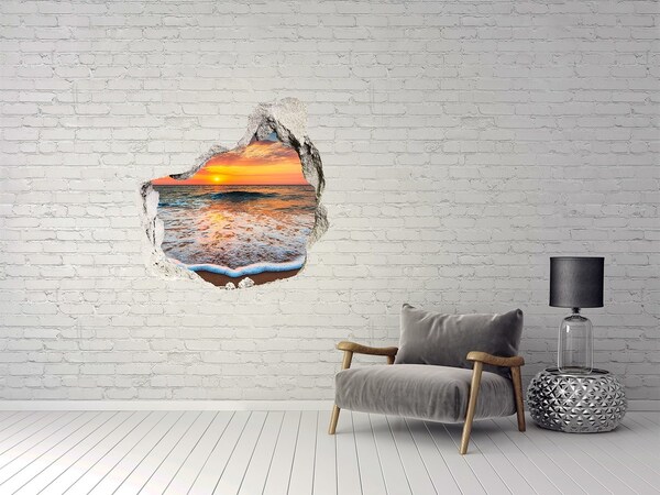Vinilo adhesivo efecto agujero 3d para casa Puesta de sol sobre el mar