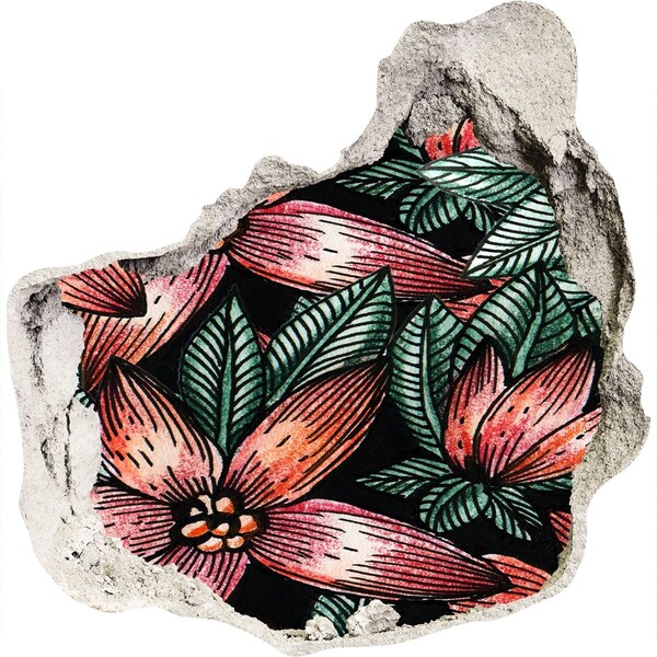 Pegatina efecto 3d pared rota decorativa Un patrón floral contra una pared dañada.