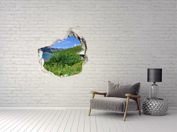 Vinilo decorativo boquete pared irregular Paisaje de montaña con un lago