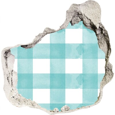 Pegatina efecto 3d pared rota decorativa Una pared dañada con una cuadrícula azul.