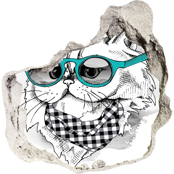 Vinilo adhesivo efecto agujero 3d para casa Gato elegante con gafas
