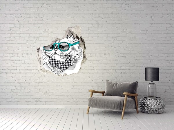Vinilo adhesivo efecto agujero 3d para casa Gato elegante con gafas