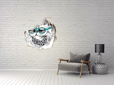 Vinilo adhesivo efecto agujero 3d para casa Gato elegante con gafas