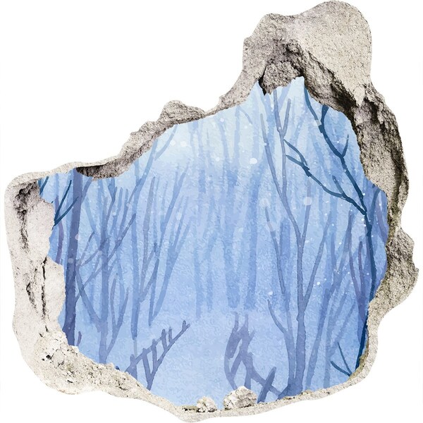 Vinilo decorativo boquete pared irregular Paisaje invernal a través de un agujero en la pared.