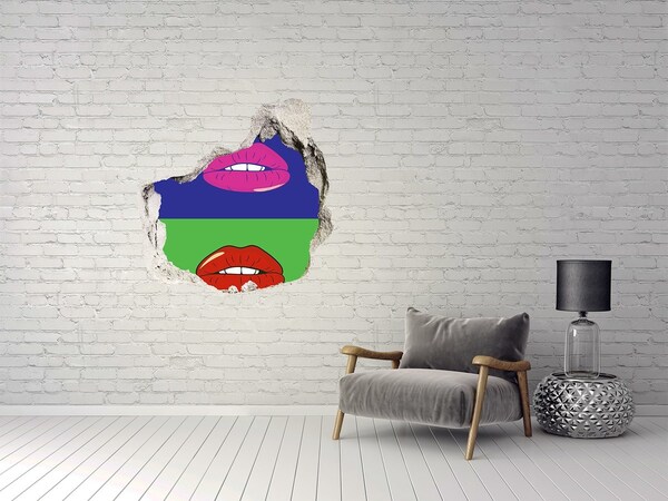 Pegatina pared rota trampantojo decorativo Labios en colores del arco iris