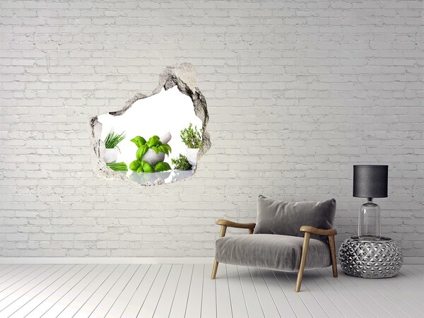 Vinilo decorativo boquete pared irregular Jardín verde con hierbas