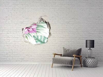 Vinilo decorativo boquete pared irregular Paraíso tropical detrás del muro