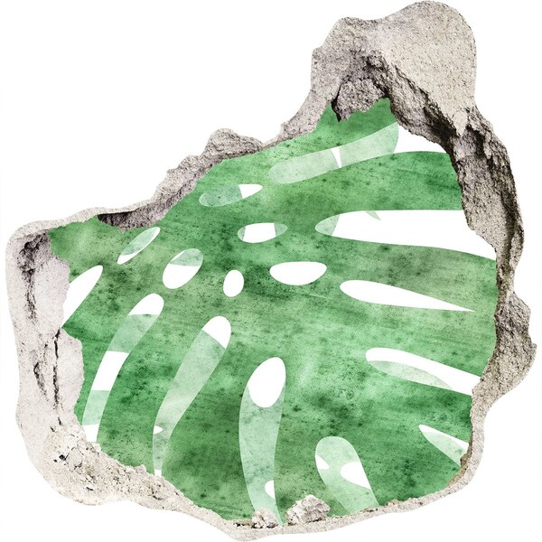 Vinilo adhesivo efecto agujero 3d para casa Hoja verde en una pared dañada
