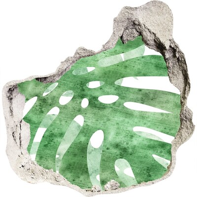 Vinilo adhesivo efecto agujero 3d para casa Hoja verde en una pared dañada