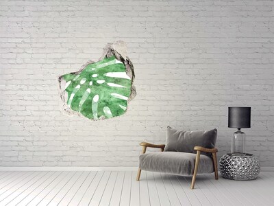 Vinilo adhesivo efecto agujero 3d para casa Hoja verde en una pared dañada