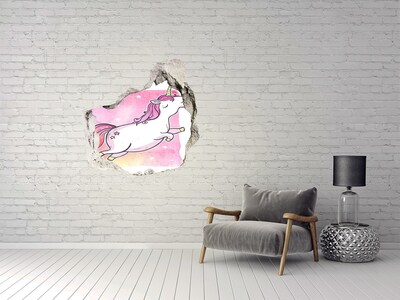 Vinilo decorativo boquete pared irregular Unicornio en un salto