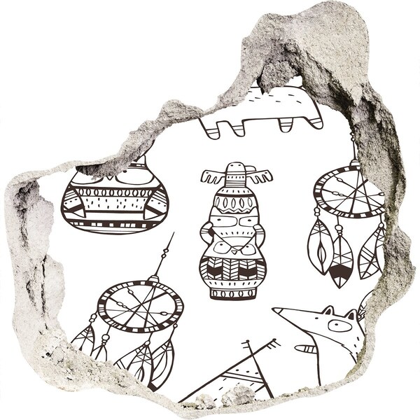 Pegatina efecto 3d pared rota decorativa Patrones étnicos en el fondo de la pared.