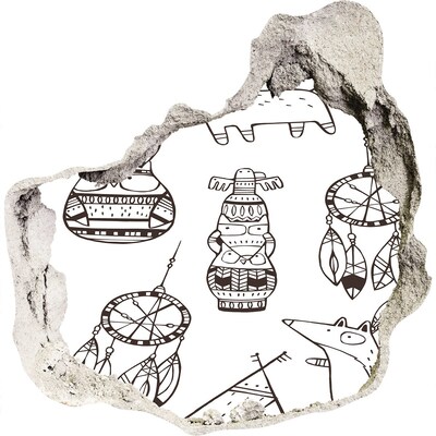 Pegatina efecto 3d pared rota decorativa Patrones étnicos en el fondo de la pared.