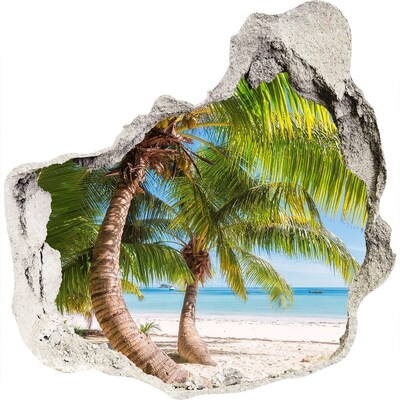 Pegatina efecto 3d pared rota decorativa Playa tropical con palmeras