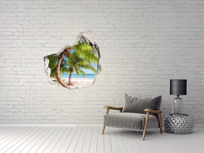 Pegatina efecto 3d pared rota decorativa Playa tropical con palmeras