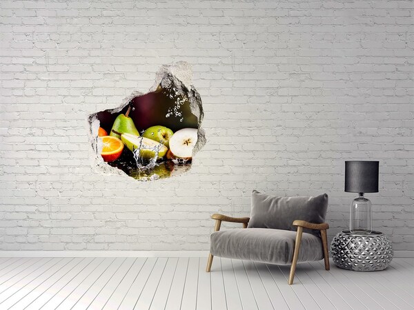 Vinilo decorativo boquete pared irregular El paraíso de las frutas detrás del muro