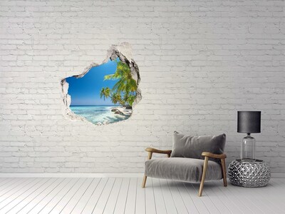 Vinilo decorativo boquete pared irregular Playa tropical con palmeras