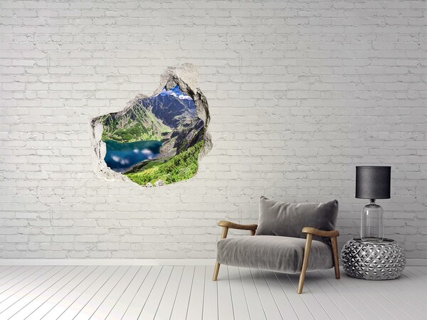 Vinilo adhesivo efecto agujero 3d para casa Valle de montaña con un lago