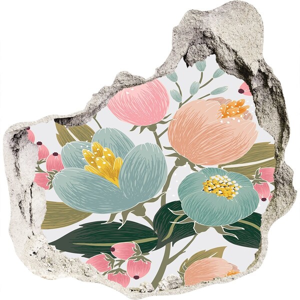 Pegatina pared rota trampantojo decorativo Un mural floral en una pared dañada.