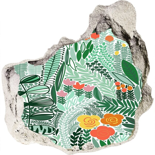 Pegatina efecto 3d pared rota decorativa Jardín de flores en un agujero en la pared