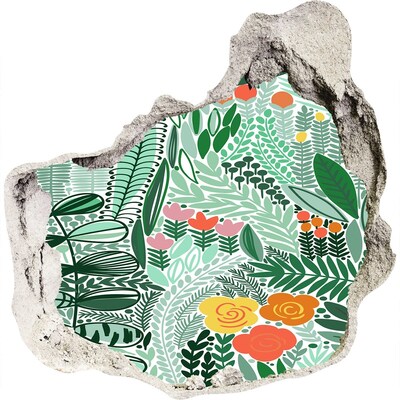 Pegatina efecto 3d pared rota decorativa Jardín de flores en un agujero en la pared