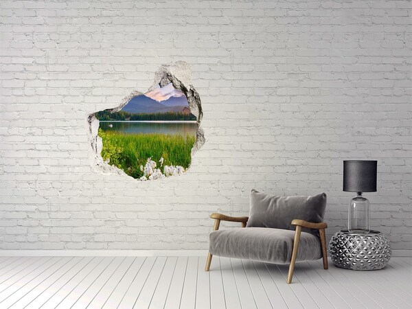 Vinilo decorativo boquete pared irregular Paisaje de montaña junto al lago