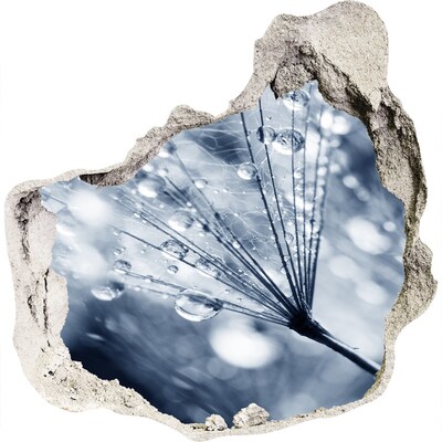 Vinilo decorativo boquete pared irregular Gotas de rocío sobre un diente de león