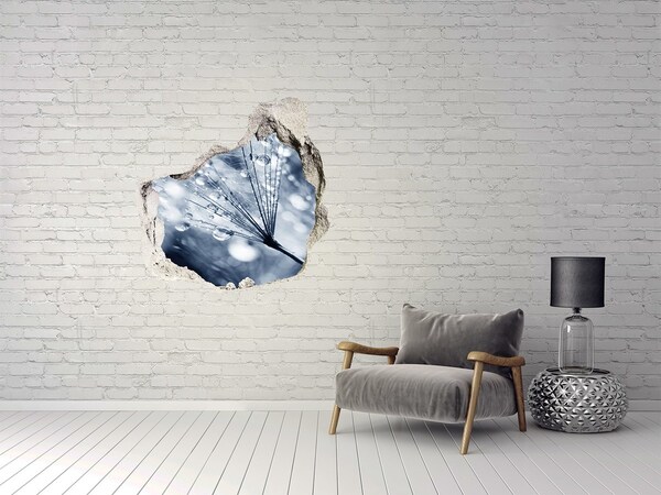 Vinilo decorativo boquete pared irregular Gotas de rocío sobre un diente de león