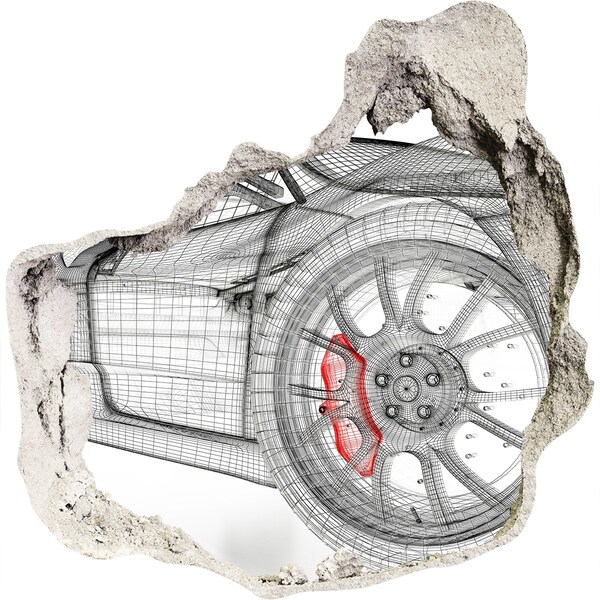 Pegatina efecto 3d pared rota decorativa Coche de carreras con un agujero en la pared