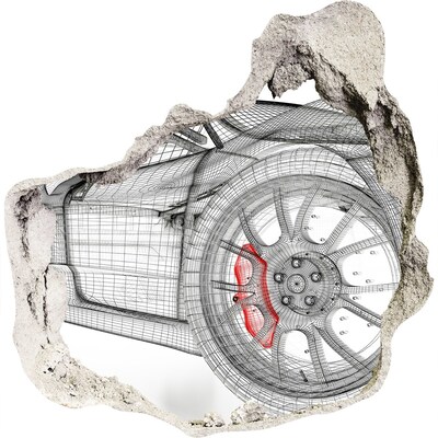 Pegatina efecto 3d pared rota decorativa Coche de carreras con un agujero en la pared