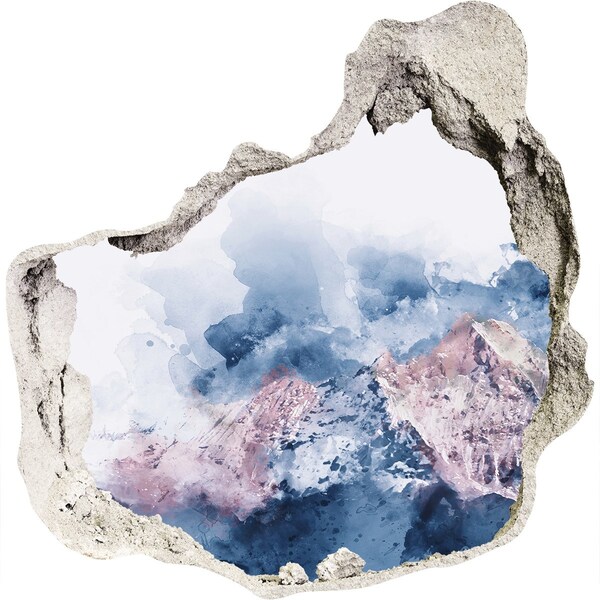 Pegatina pared rota trampantojo decorativo Paisaje de montaña en un agujero en la pared.