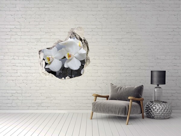 Vinilo decorativo boquete pared irregular Orquídeas en hormigón